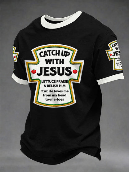 Mäns komma upp med Jesus Print Casual Tee