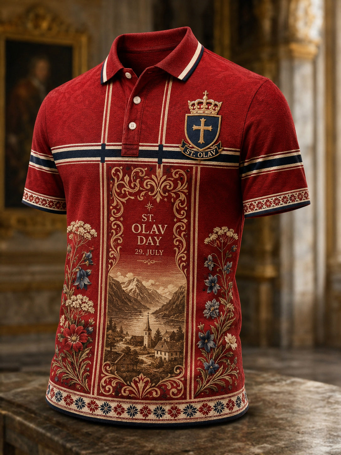 Herrepolo med minne-trykk for St. Olavs dag