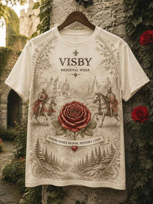 Dammössa med vintageartverk med medeltida ros och Rose City-mönster