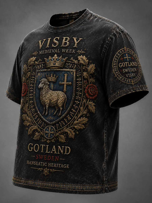 Herrtröja med vintage-mönster i svensk medeltida stil