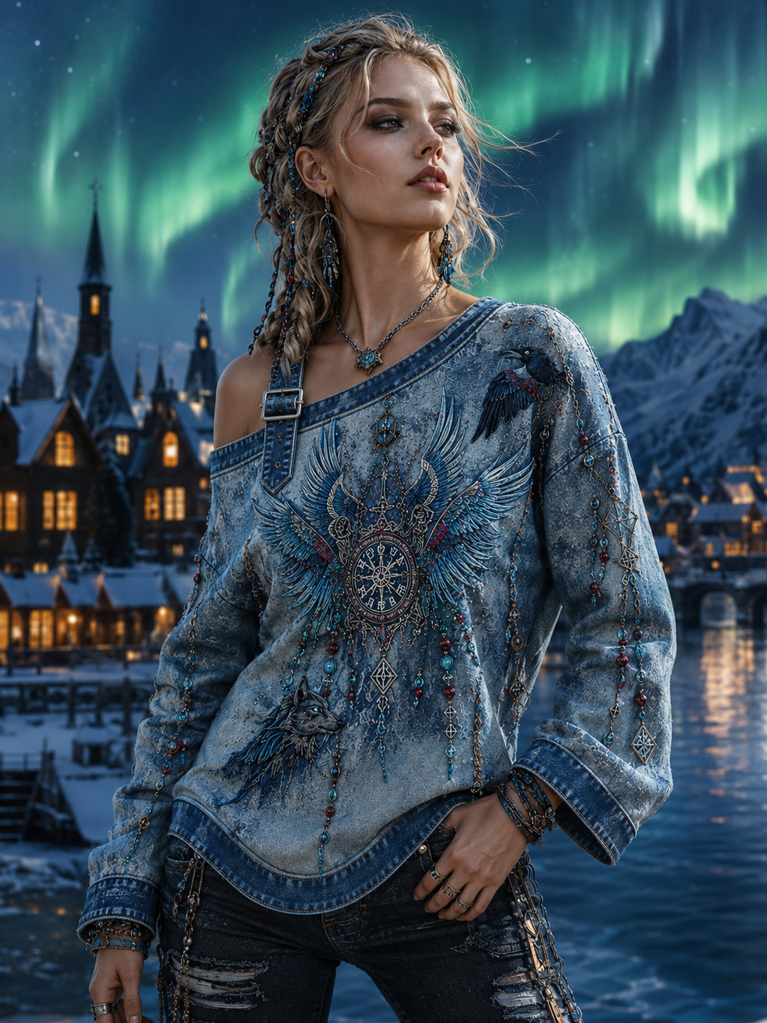 Kvinnors vikingasyra Off-Shoulder Sweatshirt