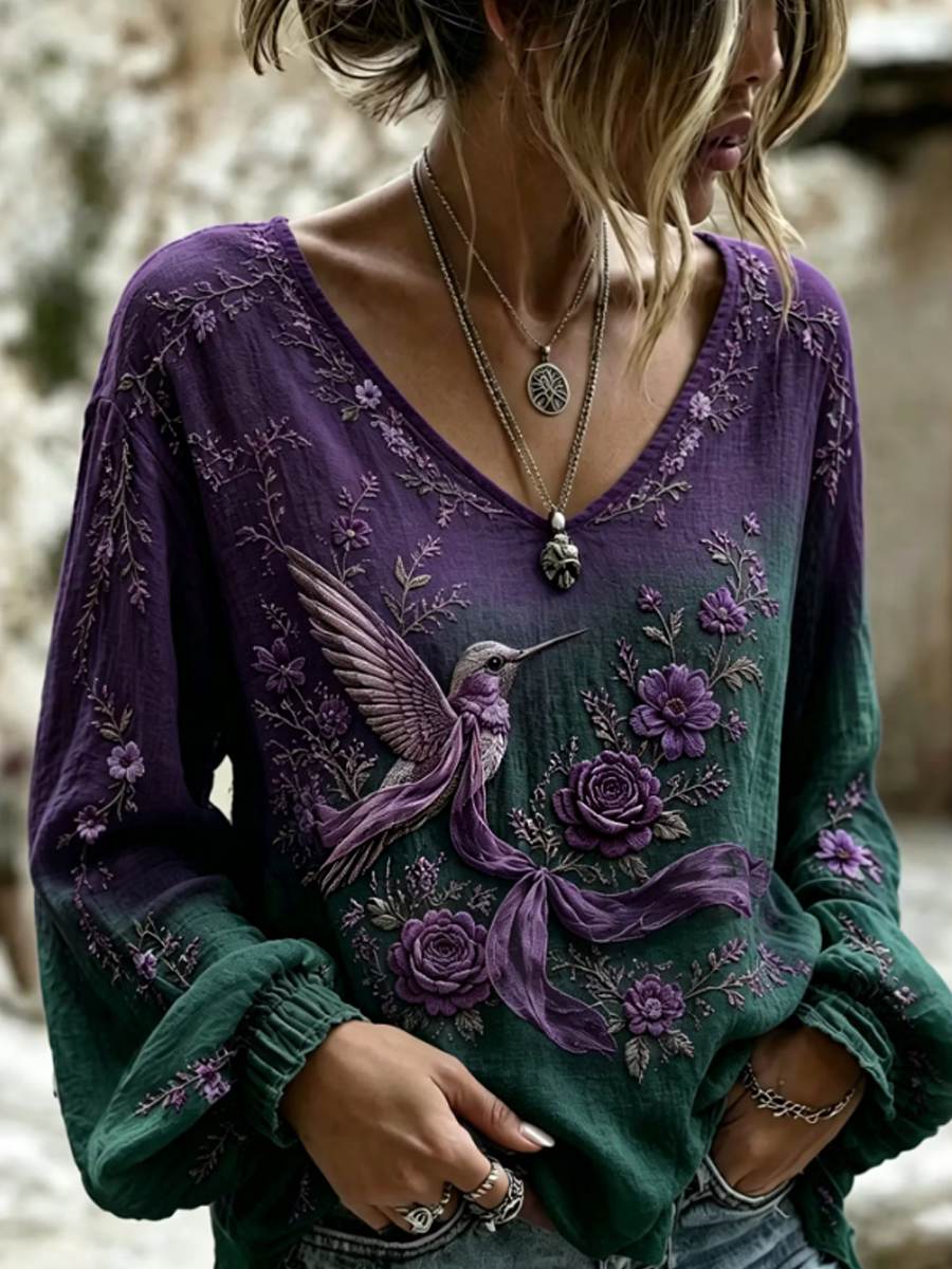 Kvinnors blommor Hummingbird konst Alzheimers medvetenhet T-shirt