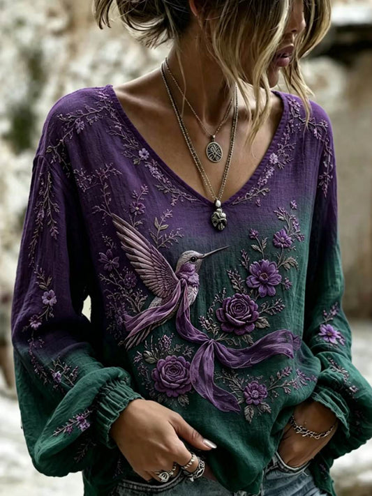 Kvinnors blommor Hummingbird konst Alzheimers medvetenhet T-shirt