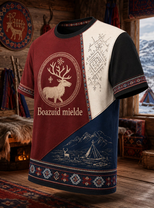 Kulturell kunsttrykk-T-skjorte for menn med norske samiske motiver