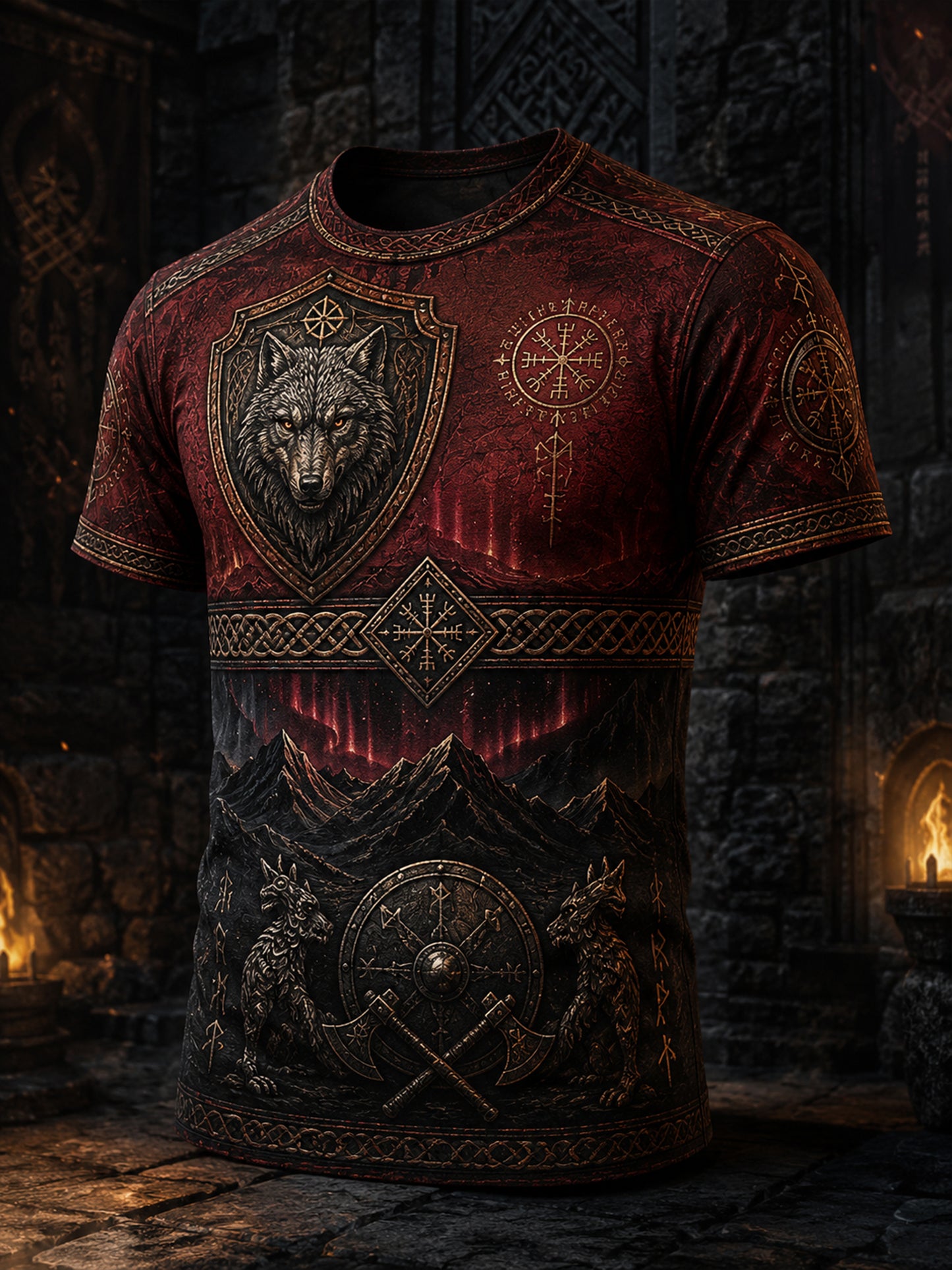 Kvinnlig finsk patriotisk konsttryck med vikingatema – avslappnad t-shirt