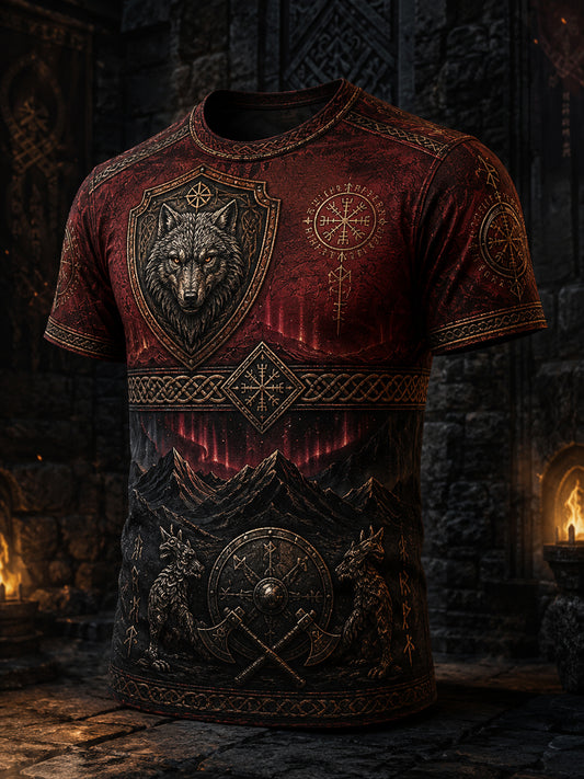Kvinnlig finsk patriotisk konsttryck med vikingatema – avslappnad t-shirt