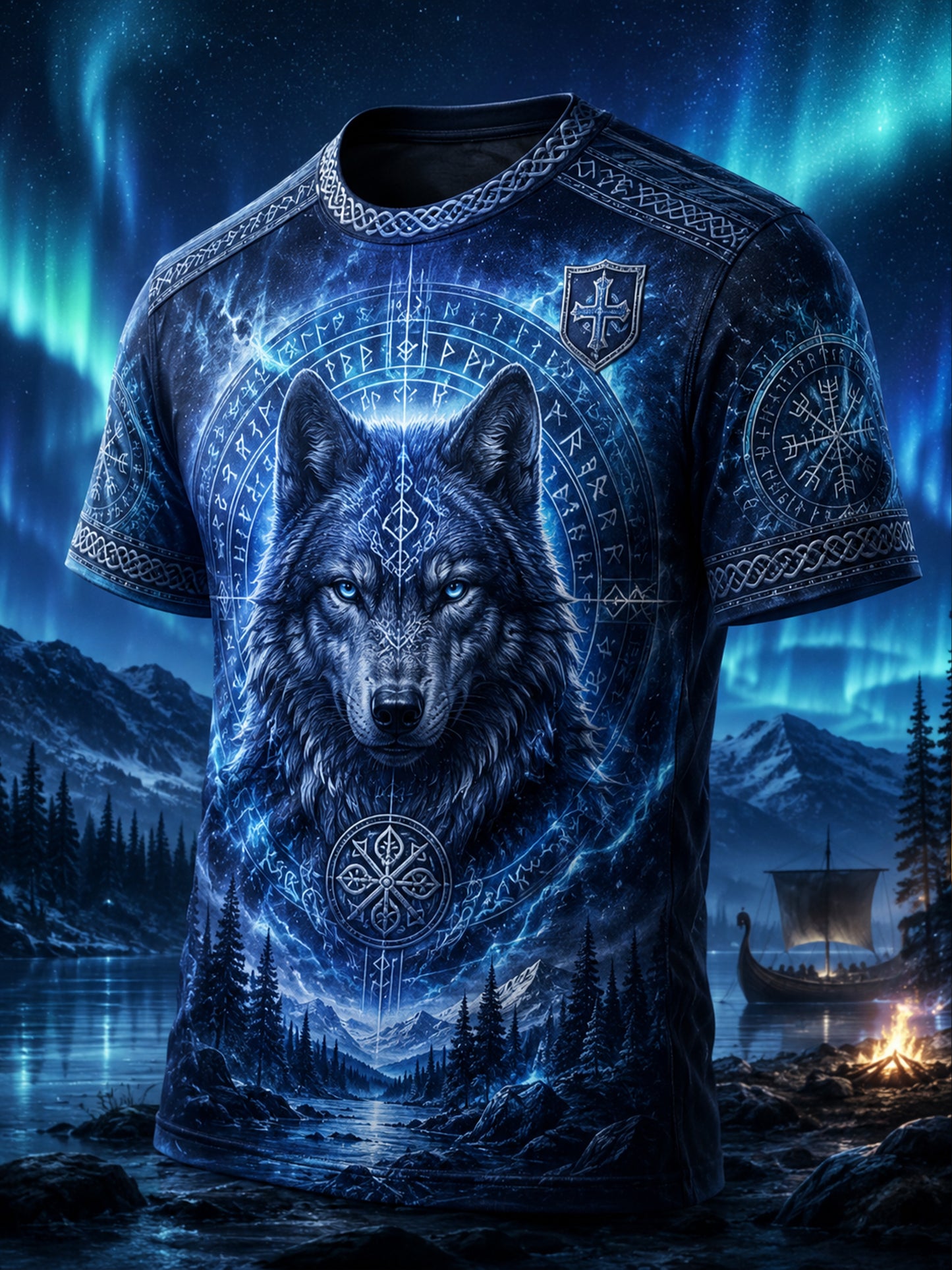 Kvinnlig finsk patriotisk konsttryck med vikingatema – avslappnad t-shirt