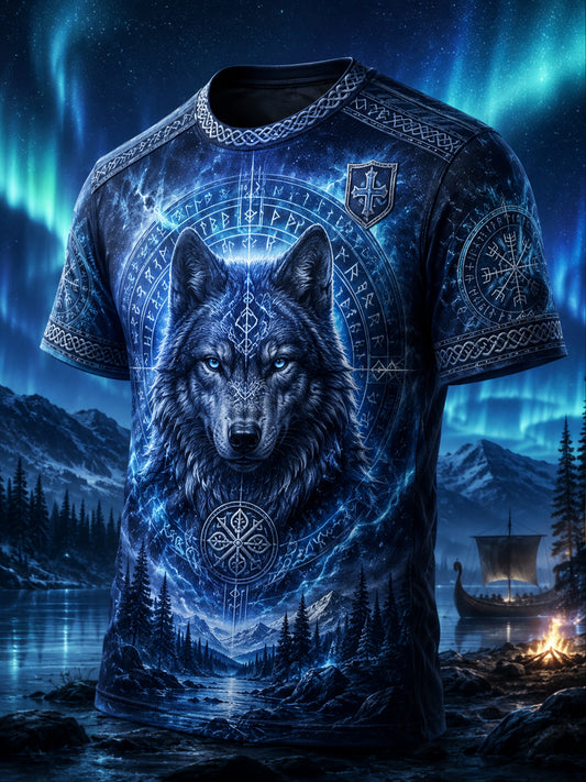 Kvinnlig finsk patriotisk konsttryck med vikingatema – avslappnad t-shirt