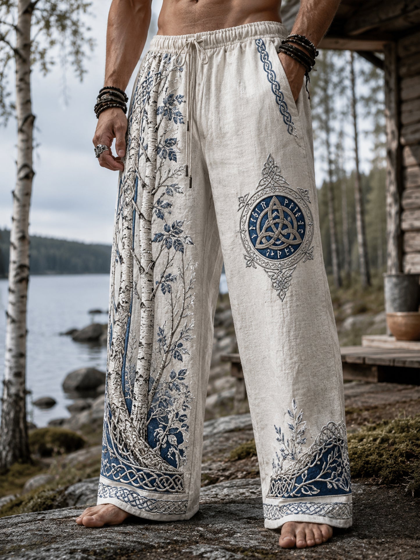 Kvartalsbyxor för män med finsk vikingatema och patriotiskt konsttryck