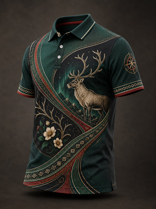 Kulturell kunsttrykk med norske samiske motiver for menn – polo-skjorte med kort erme