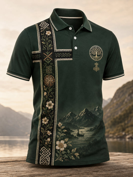 Menns norske viking kulturelement kunst Skriv ut med kortærmet polo skjorte