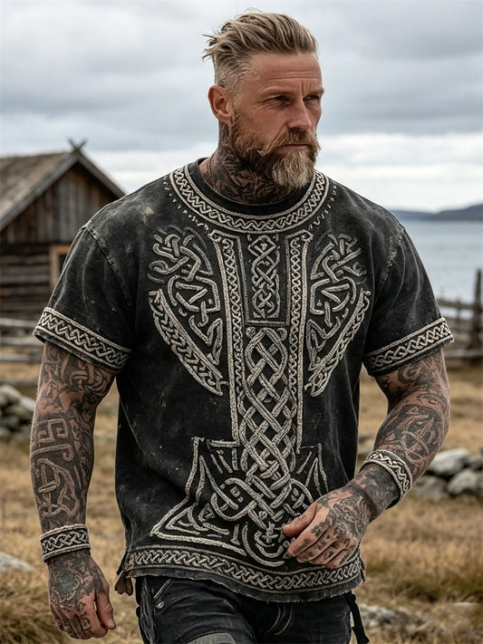 Mansvintage t-shirt med korta ärmarna och tryck av vikingarnas keltiska knut