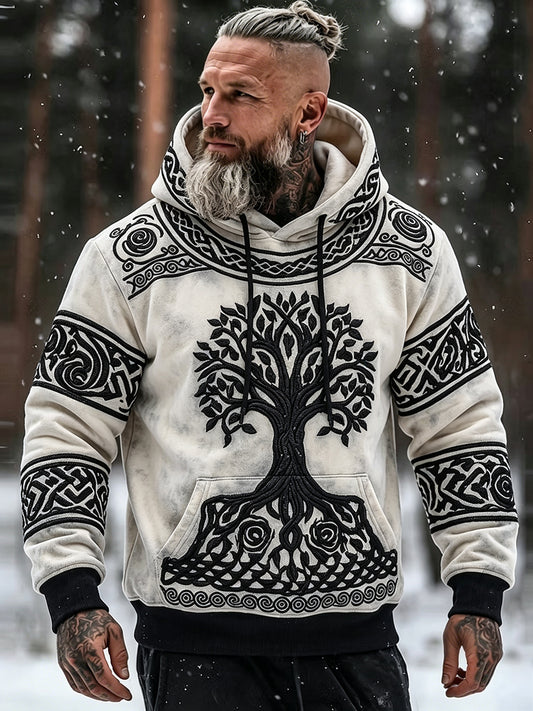 Manslig vikingainspirerad keltiskt mönstrad överstor hoodie med fickor