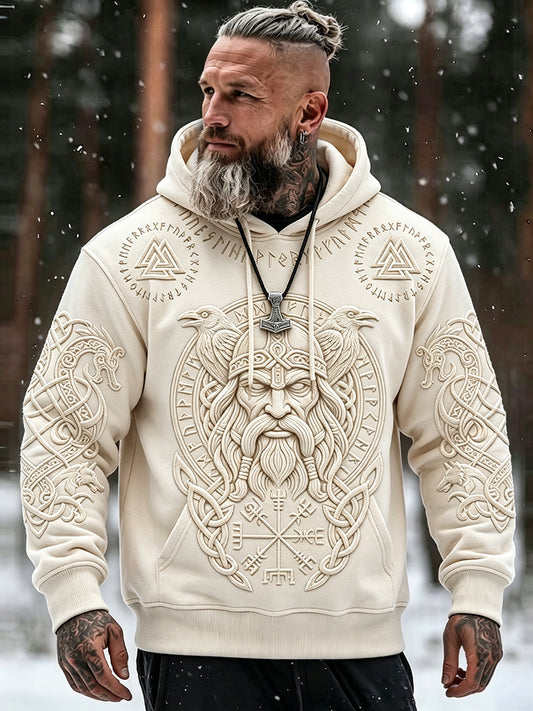 Manslig vikingainspirerad keltiskt mönstrad överstor hoodie med fickor