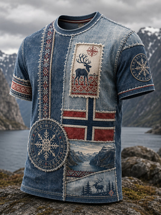 Kulturell kunsttrykk-T-skjorte for menn med norske samiske motiver