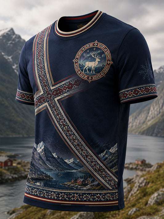Kulturell kunsttrykk-T-skjorte for menn med norske samiske motiver