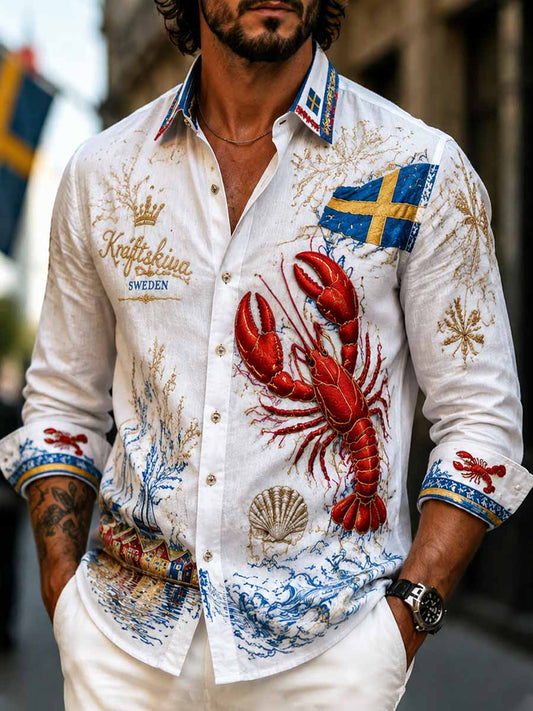 Herrskjorta med tryckt mönster från den svenska hummerfestivalen