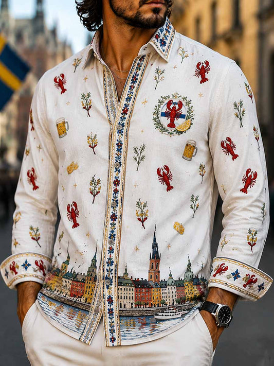 Herrskjorta med tryckt mönster från den svenska hummerfestivalen