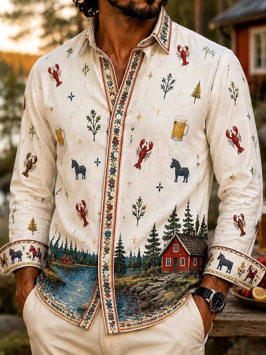 Herrskjorta med tryckt mönster från den svenska hummerfestivalen