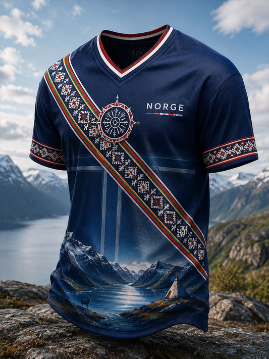 Kulturell kunsttrykk-T-skjorte for menn med norske samiske motiver