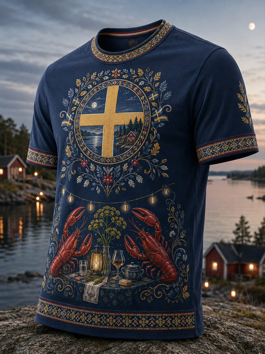 Mäns svenska hummerfestival Temad Konst Print T-Shirt