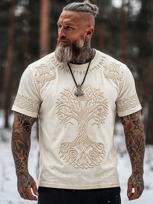 Mäns Vintage Viking träd liv Celtic Print Korta ärmar T-shirt