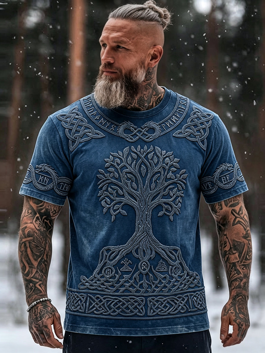 Mansvintage viking livets träd keltiskt mönster kortärmad t-shirt