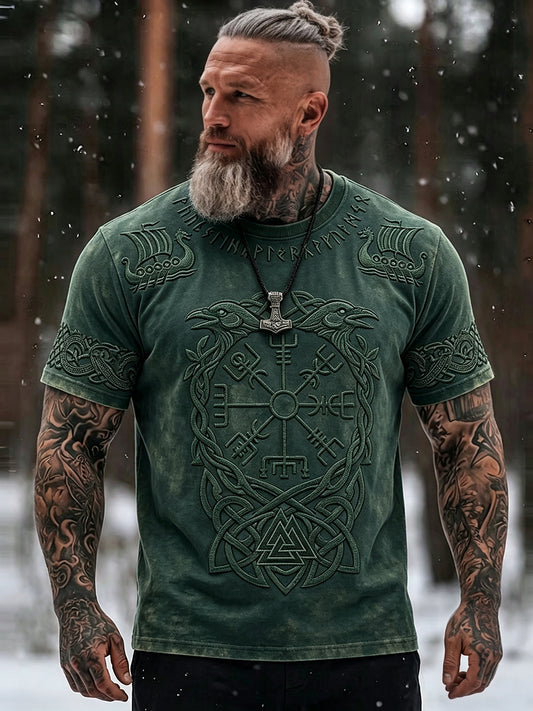 Mansvintage t-shirt med keltiskt mönster inspirerat av vikingar, korta ärmar