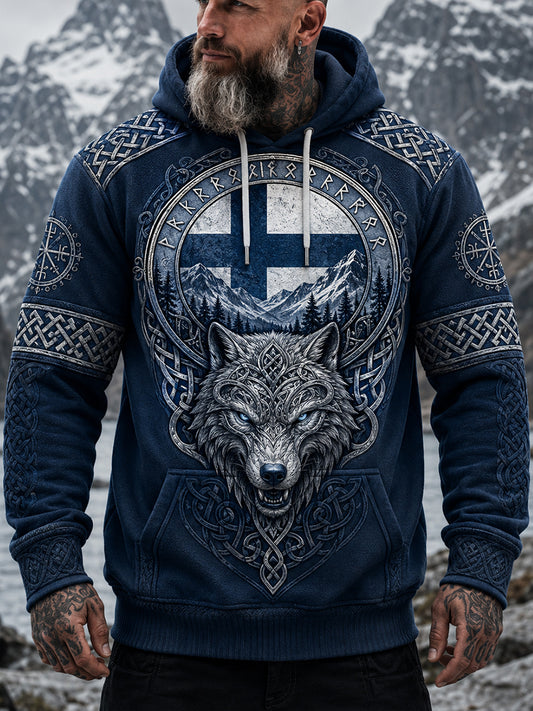 Mäns finska vikinga-tema Patriotisk konst Skriv ut huvad