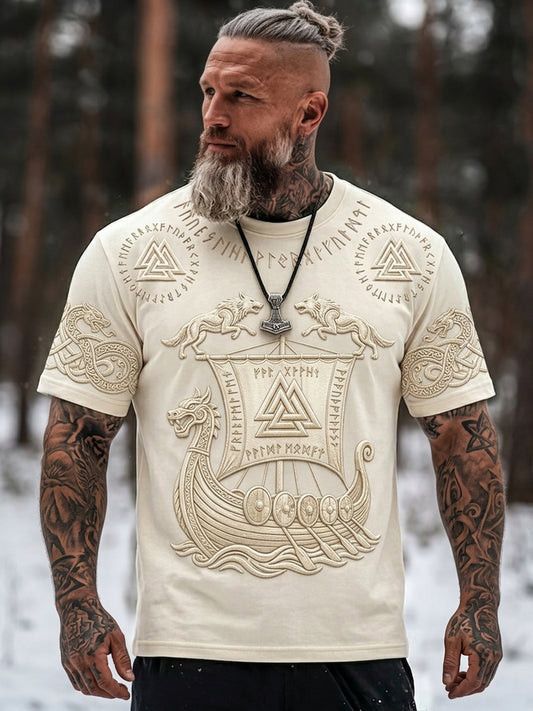 Mäns Vintage Viking skepp konst Celtic Print Korta ärmar T-shirt