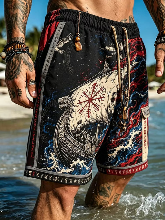 Retro Viking konst Print Casual Shorts