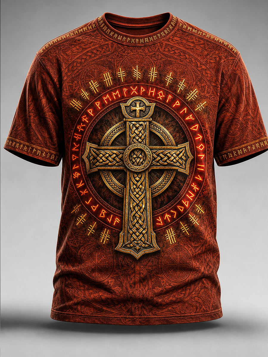 Herrlig vikingatraditionsmönstrad löst sittande mode-T-shirt med kort ärm