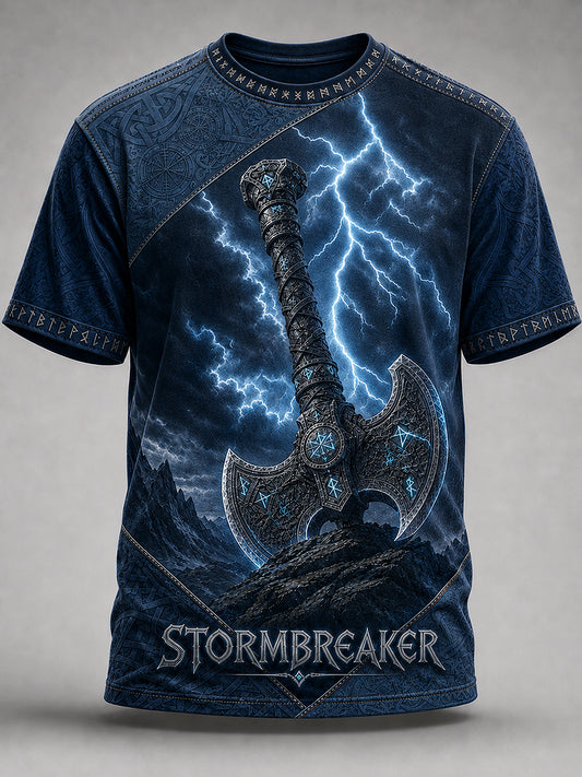 Herrlig vikingatraditionsmönstrad löst sittande mode-T-shirt med kort ärm