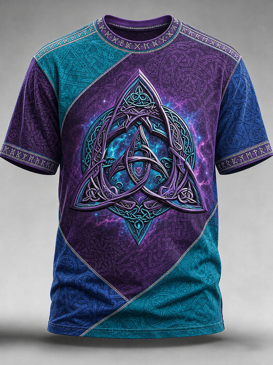Herrlig vikingatraditionsmönstrad löst sittande mode-T-shirt med kort ärm