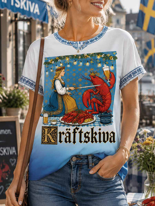 Damtröja med tryckt mönster från den svenska hummerfestivalen