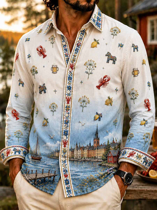 Herrskjorta med tryckt mönster från den svenska hummerfestivalen