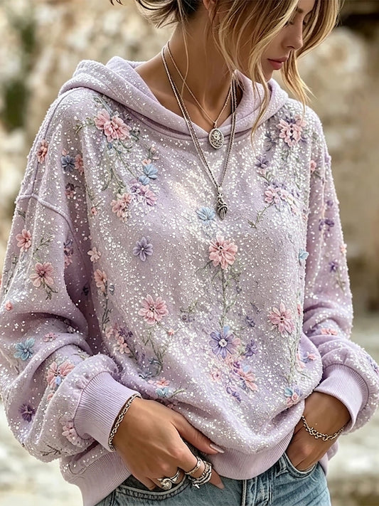 Kvinnors Vintage Boho Floral konst Glitter Skriv ut mysig svett