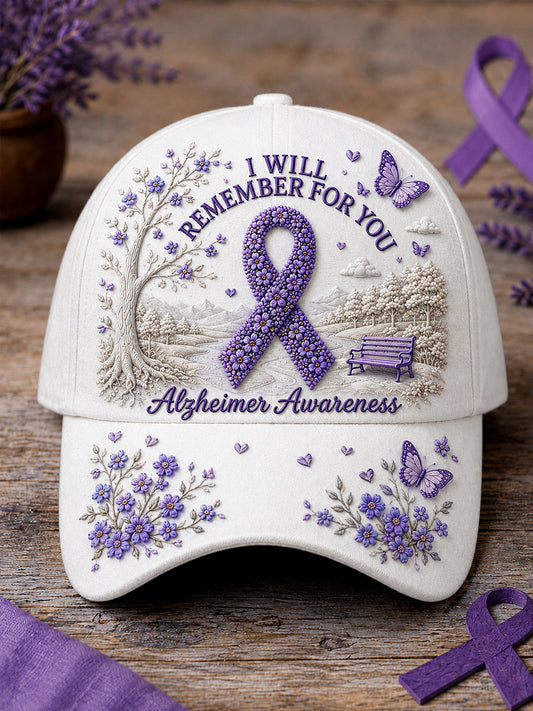 Unisex lila band Jag kommer ihåg för dig Print Alzheimers medvetenhet Support Hat