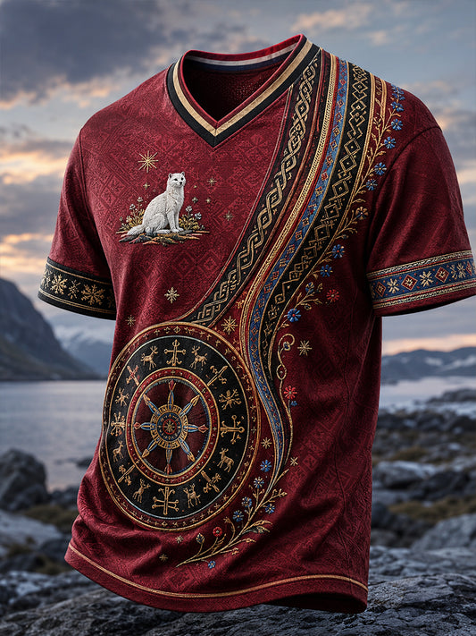 Kulturell kunsttrykk-T-skjorte for menn med norske samiske motiver