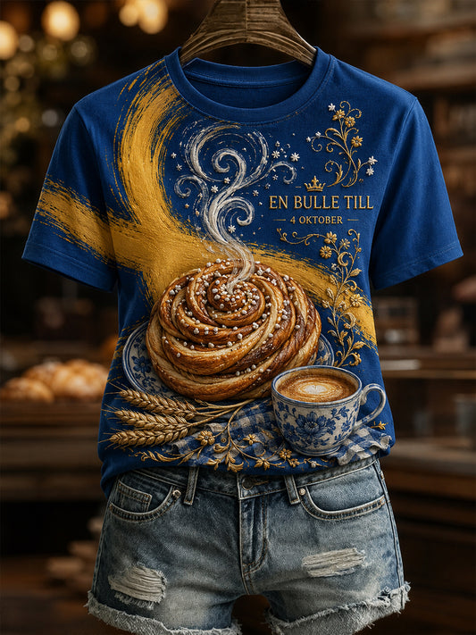 Damer Sveriges Kanelbullens Dag T-shirt med korta ärmarna