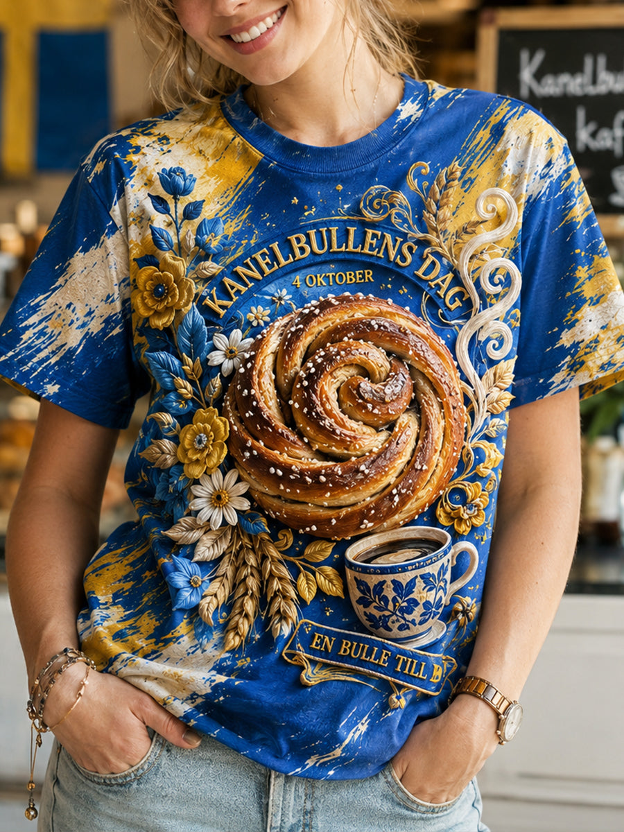 Damer Sveriges Kanelbullens Dag T-shirt med korta ärmarna
