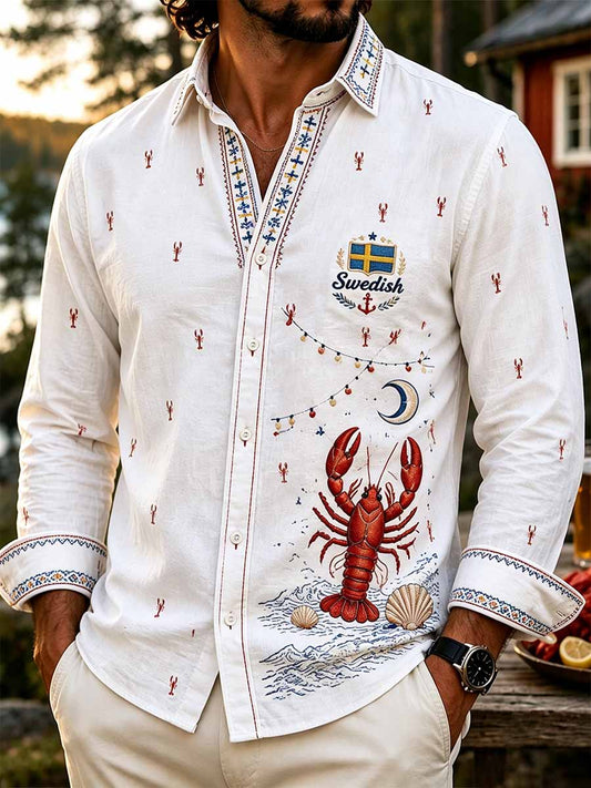 Herrskjorta med tryckt mönster från den svenska hummerfestivalen