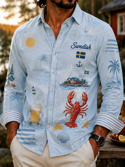 Herrskjorta med tryckt mönster från den svenska hummerfestivalen