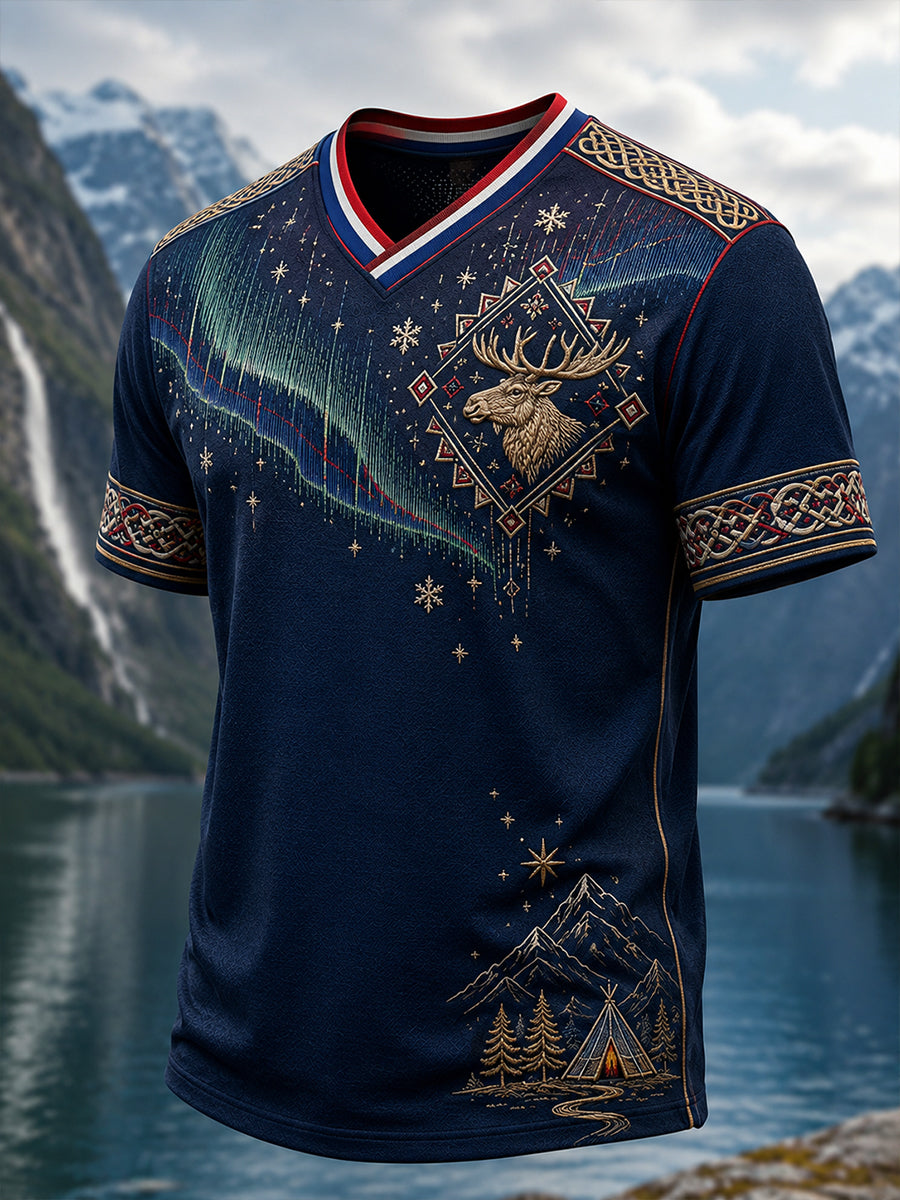 Menns norske kulturelement kunst Skriv ut med hals T-shirt