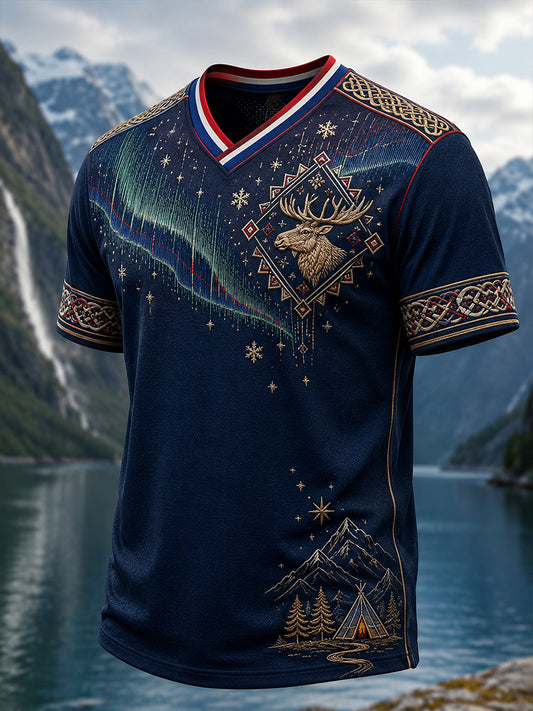 Menns norske kulturelement kunst Skriv ut med hals T-shirt