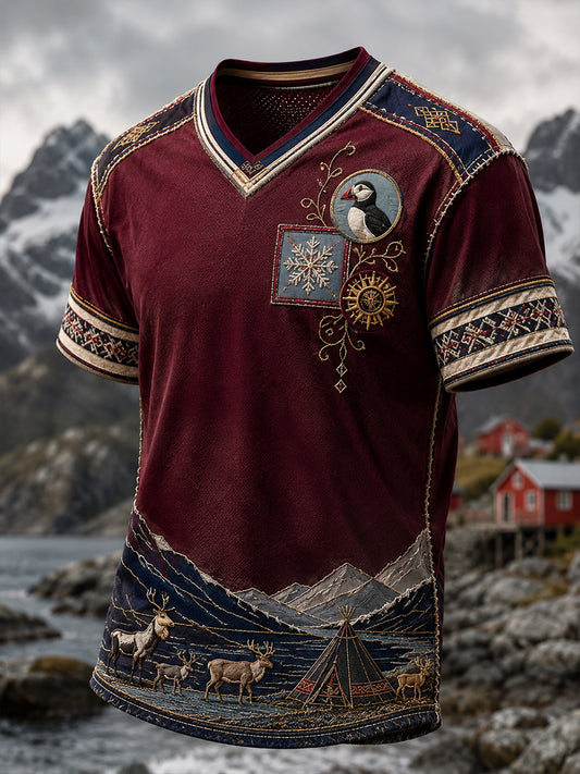 Herrer Norsk samisk kulturelt element kunsttrykk V-hals t-skjorte