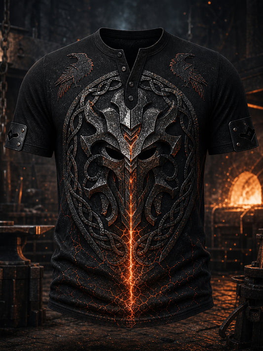Retro Viking konst Print Casual Henley tröja