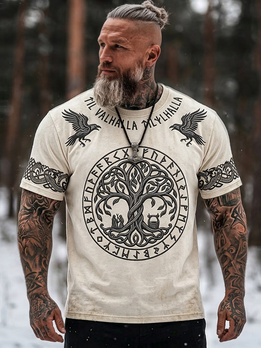 Mansvintage viking Livets träd keltiskt mönster avslappnad kortärmad t-shirt