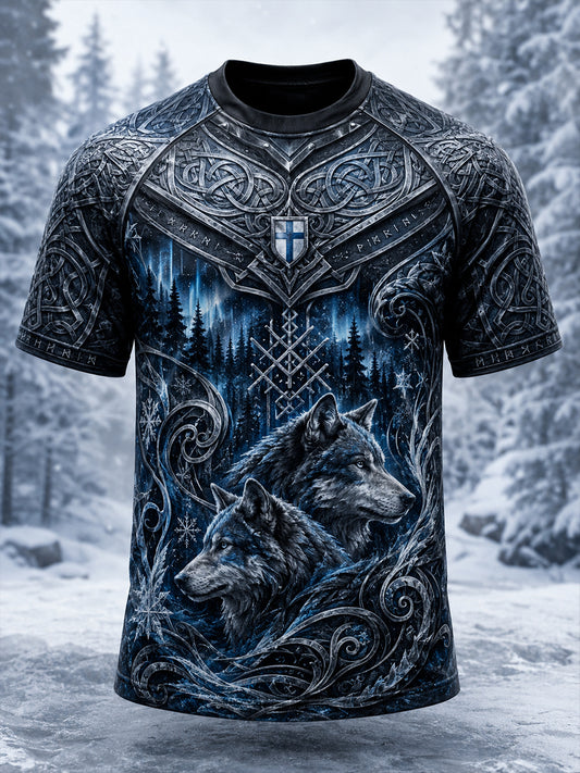 Herrtröja med finsk vikingatema och patriotiskt konsttryck