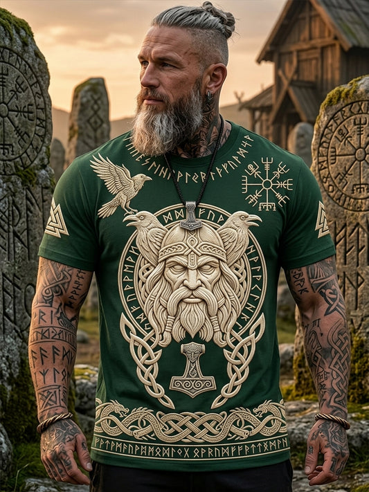 Herrlig vintagevikingainspirerad konsttryck casual t-shirt med korta ärmar
